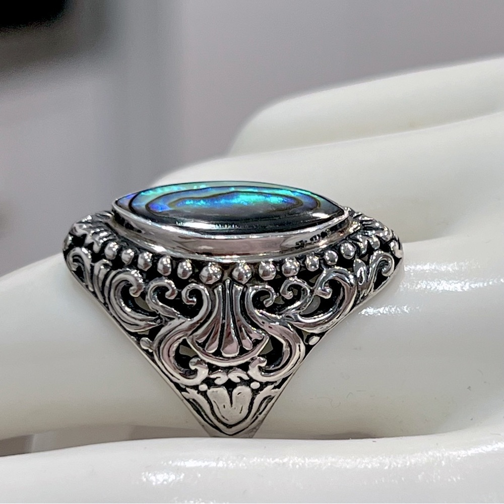 Abalone Shell Sterling Silver Large Statement Rin… - image 8